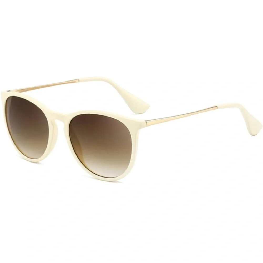 NEW SUNGAIT Vintage Round Sunglasses Women/Men Milky White Frame/Brown Lens